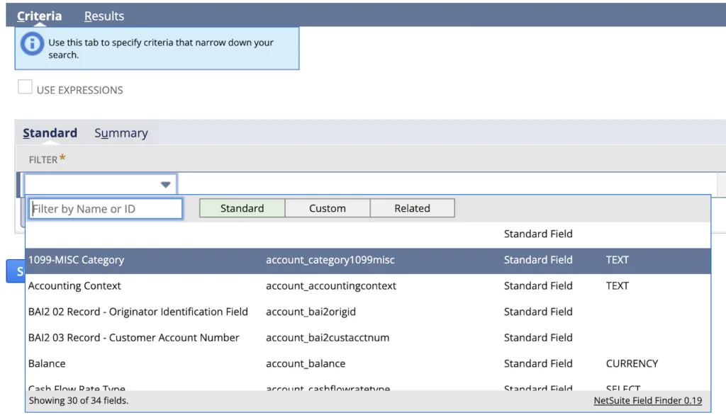 NetSuite Field Finder