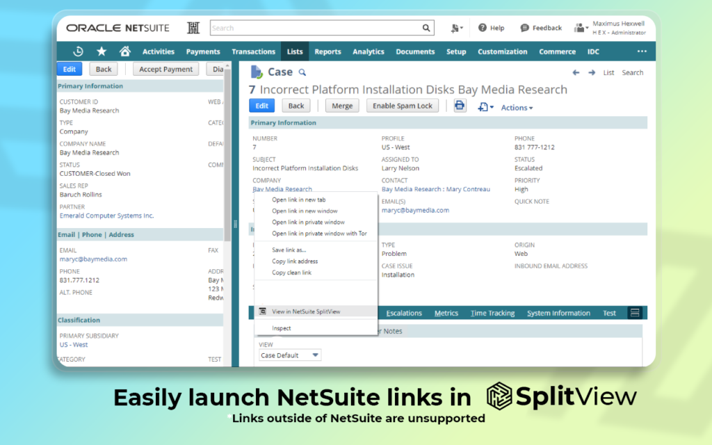 NetSuite SplitView