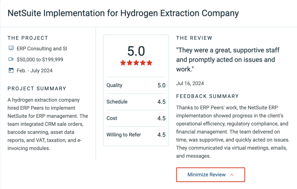 NetSuite Implementation for gas company Client review