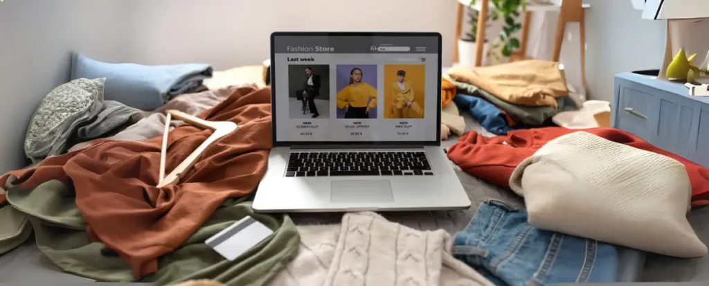 cover image with clothing and ecommerce website displayed on a laptop