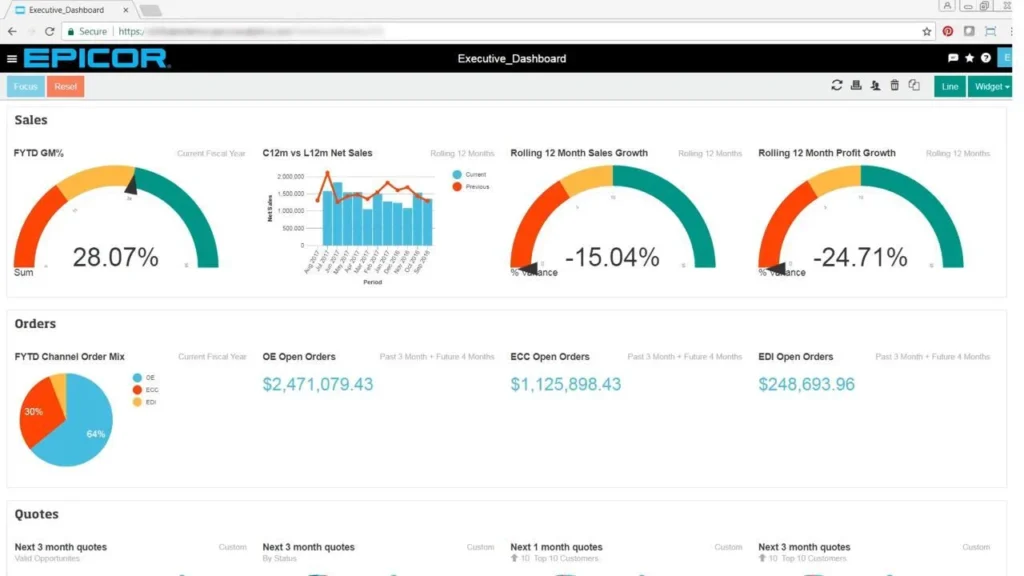 screenshot of dashboard of epicor erp
