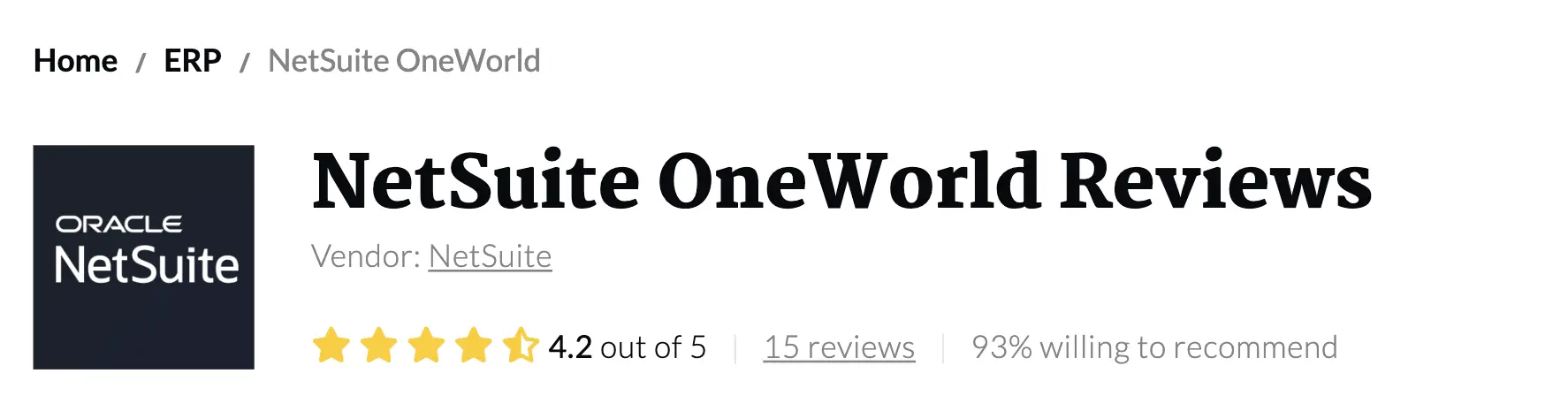 NetSuite OnewWorld overall rating of review platform peerspot