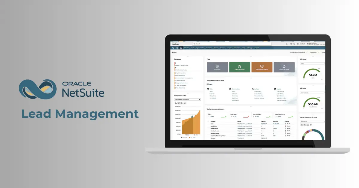 cover image with a laptop and a dashboard of netsuite lead management on it