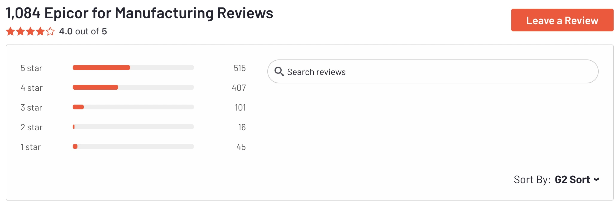 screenshot of reviews of epicor on g2