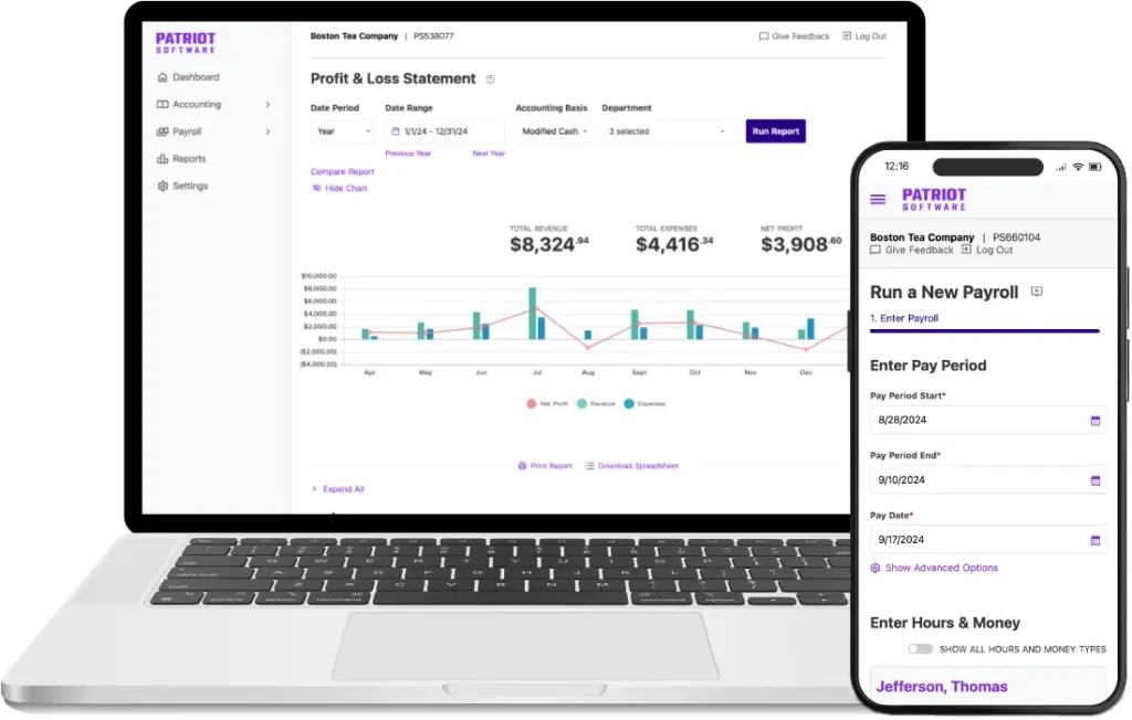 dashboard view of patriot accounting software