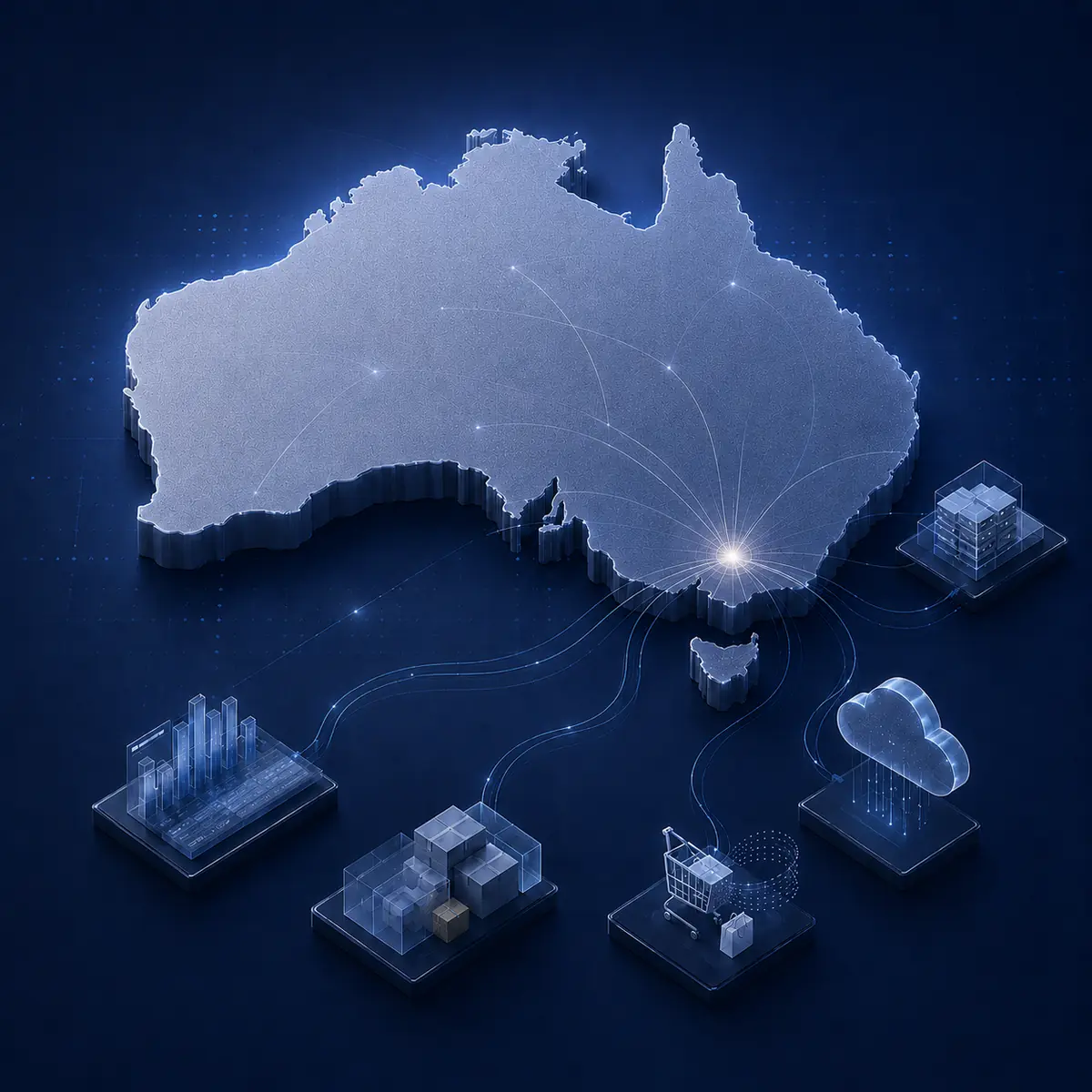 Australia connected through finance, commerce, logistics and cloud systems